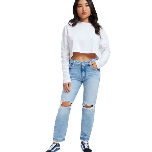 Good American Denim - Good American High Waist Distressed Good Girlfriend Frayed Hem Jean Nwts Size 16